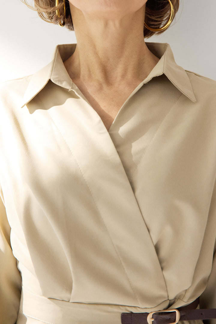 カシュクールデザインシャツワンピース