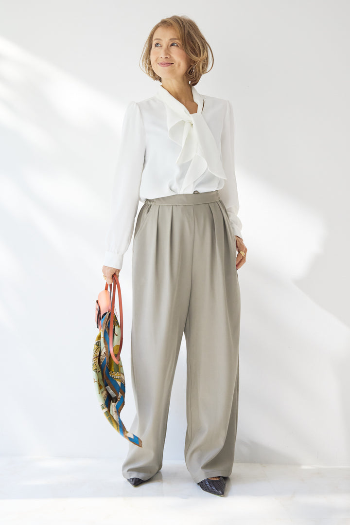 【イージーケア】ストレッチタックワイドパンツ