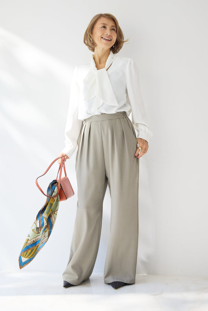 【イージーケア】ストレッチタックワイドパンツ