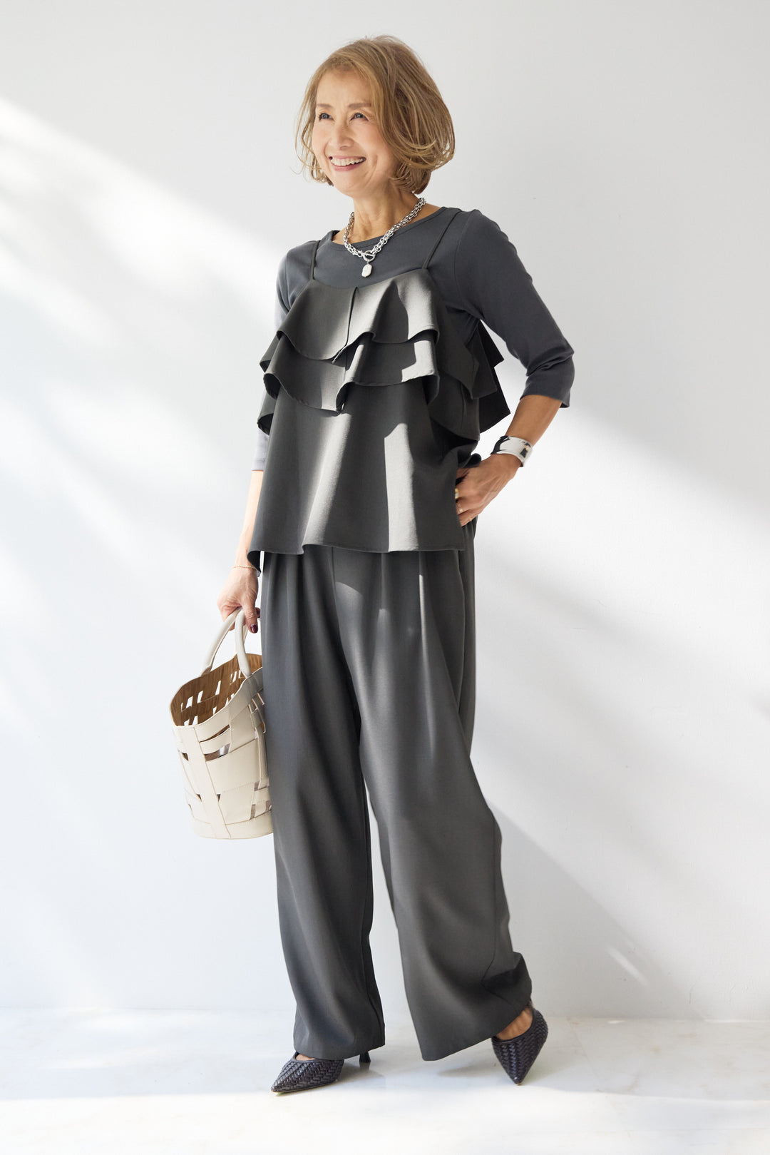 【イージーケア】ティアードフリル キャミソール