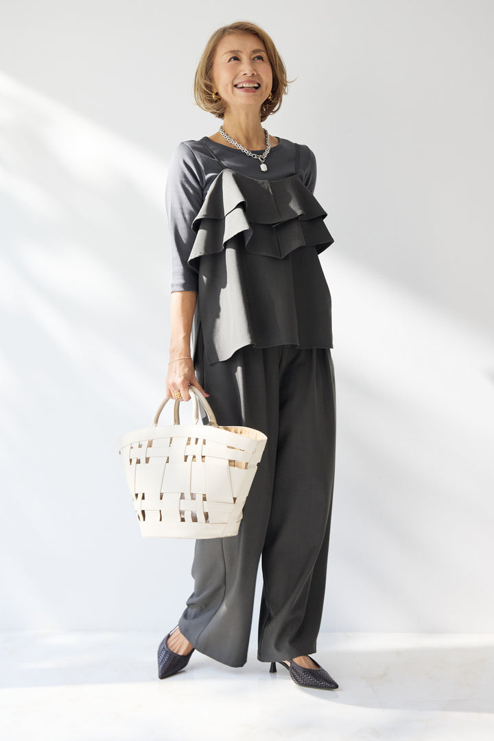 【イージーケア】ストレッチタックワイドパンツ