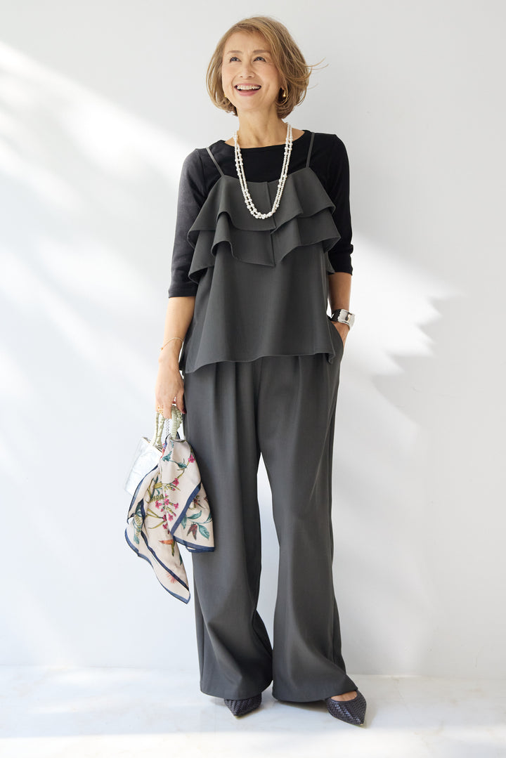 【イージーケア】ティアードフリル キャミソール