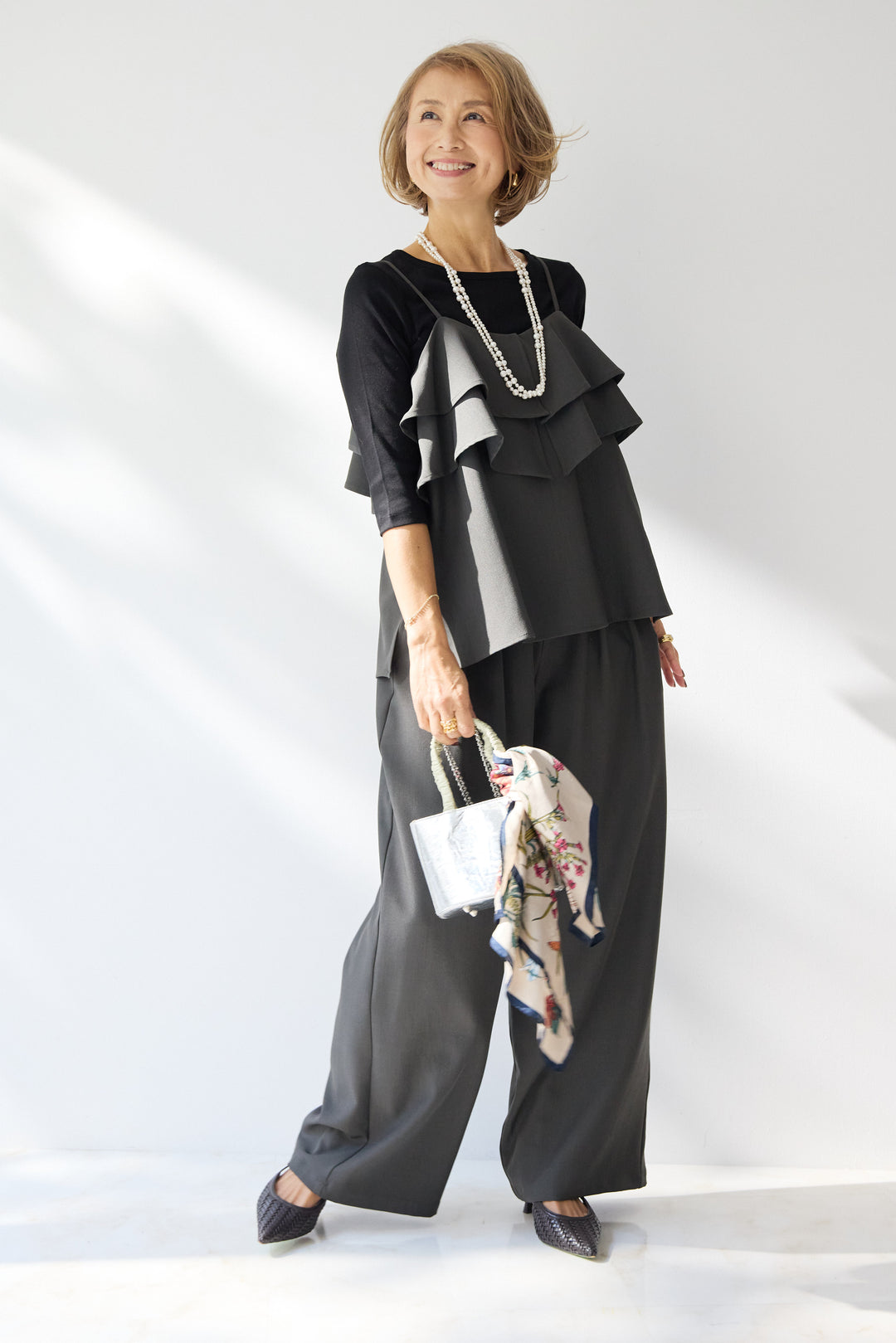 【イージーケア】ストレッチタックワイドパンツ