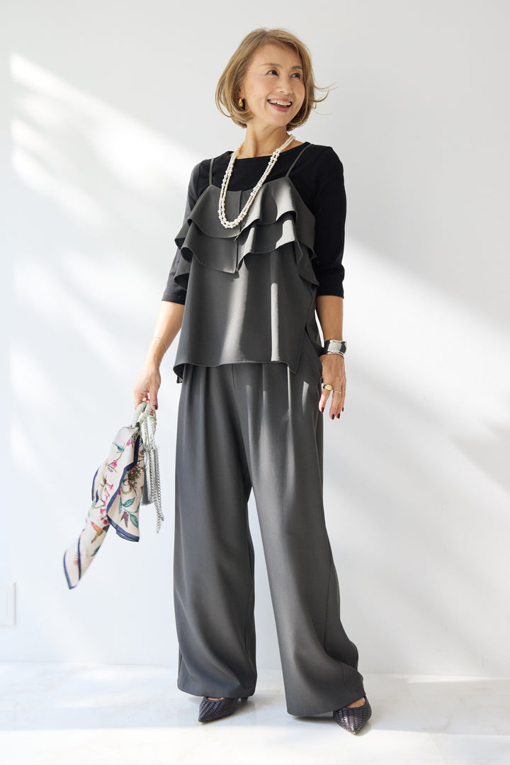 【イージーケア】ストレッチタックワイドパンツ