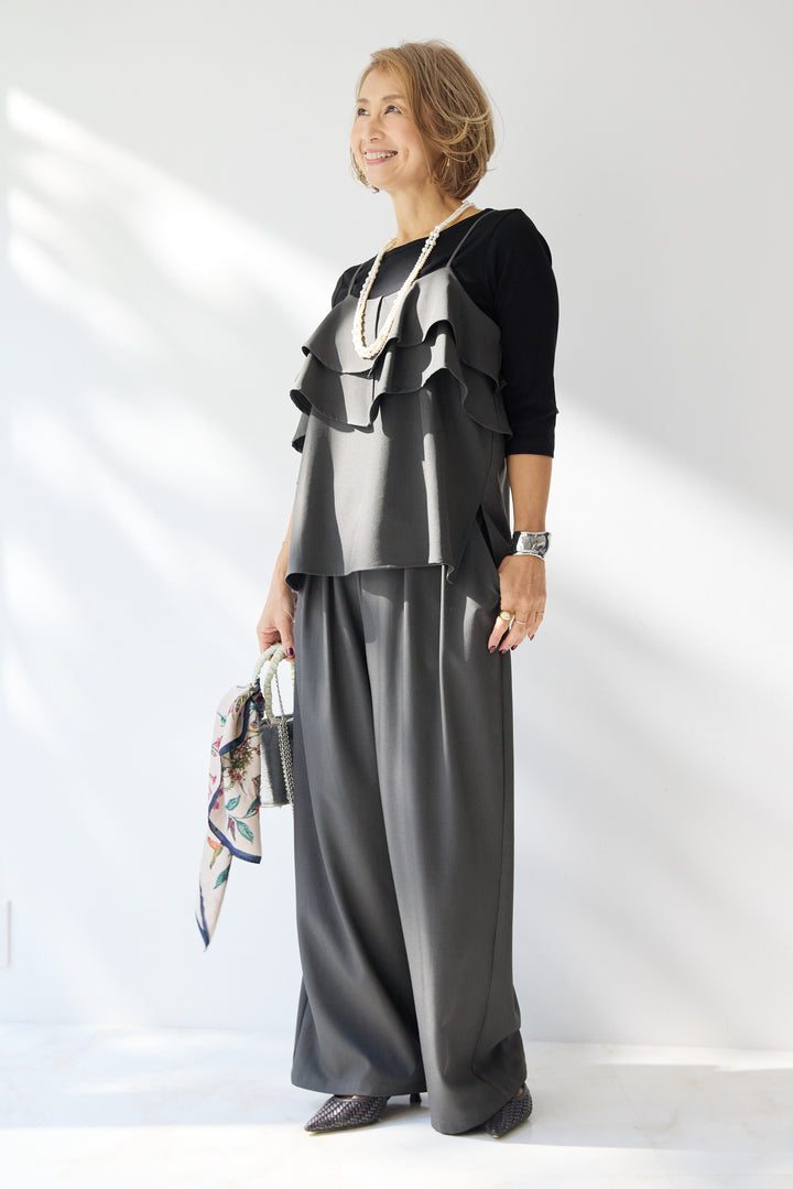 【イージーケア】ストレッチタックワイドパンツ