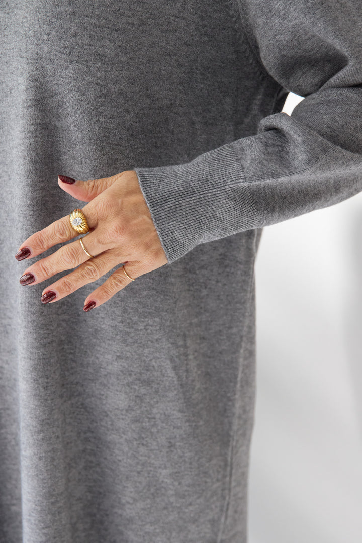 ストライプシャツカラー ニットワンピース