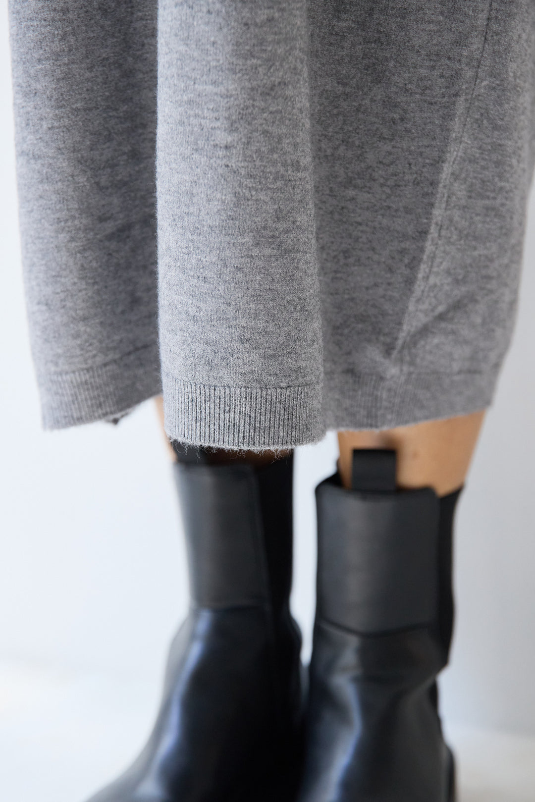 ストライプシャツカラー ニットワンピース