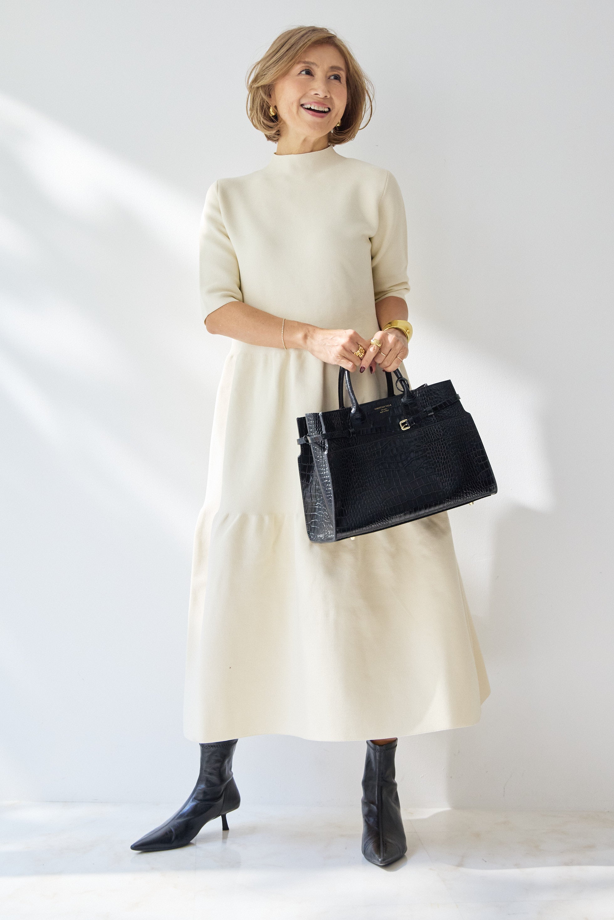 SET]ティアードニットワンピース+フリンジツイードジャケット(2set