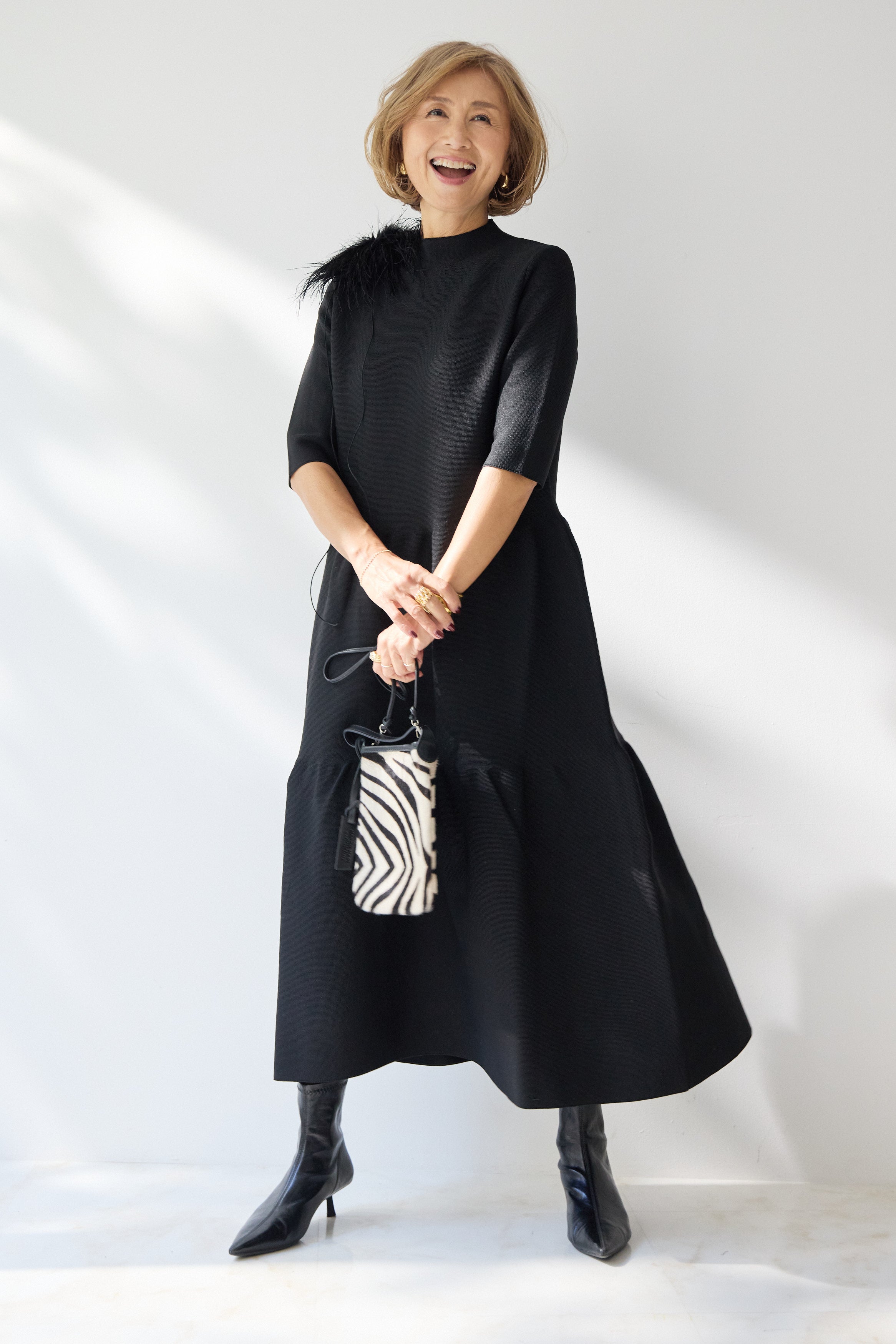 SET]ティアードニットワンピース+フリンジツイードジャケット(2set