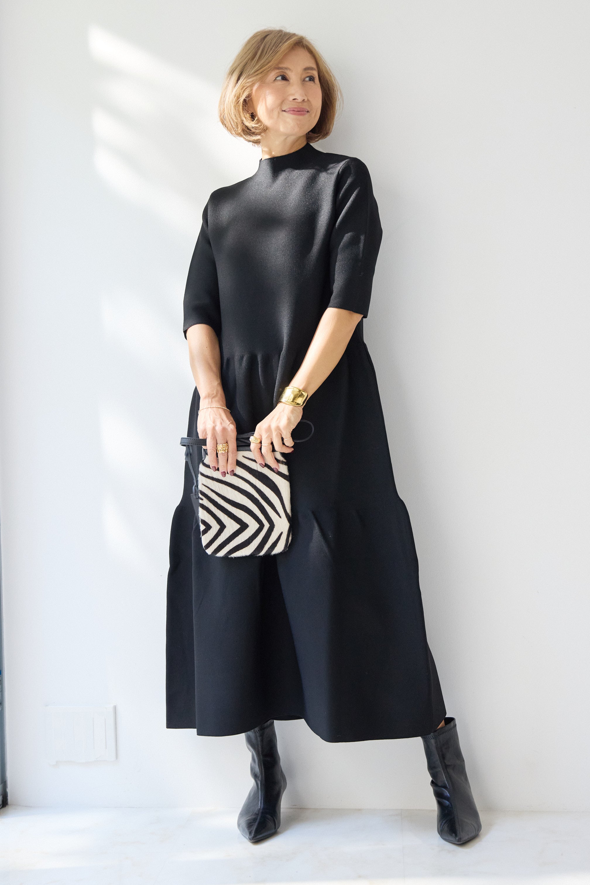 SET]ティアードニットワンピース+フリンジツイードジャケット(2set