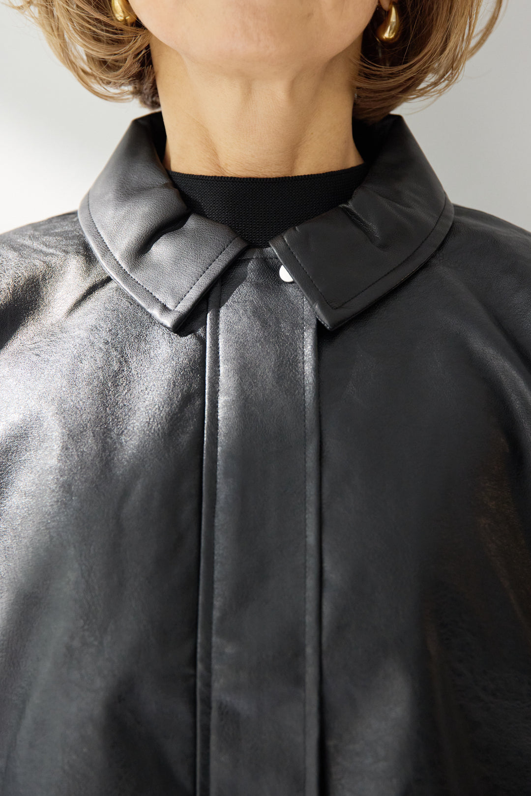 [SET]フェイクレザー バルーンブルゾン+ティアードニットワンピース(2set)