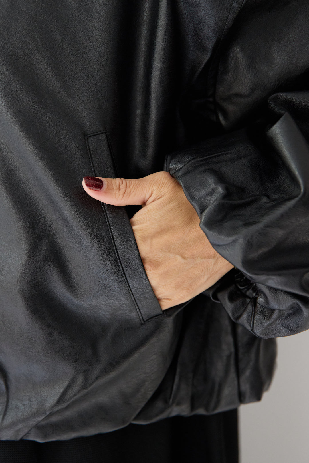 [SET]フェイクレザー バルーンブルゾン+ティアードニットワンピース(2set)