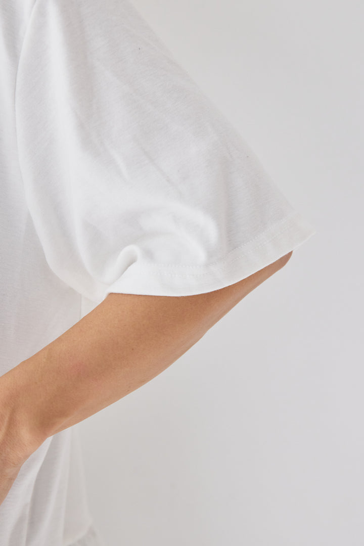 布帛ペプラム切替モックネックカットソー