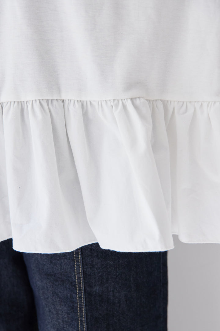 布帛ペプラム切替モックネックカットソー