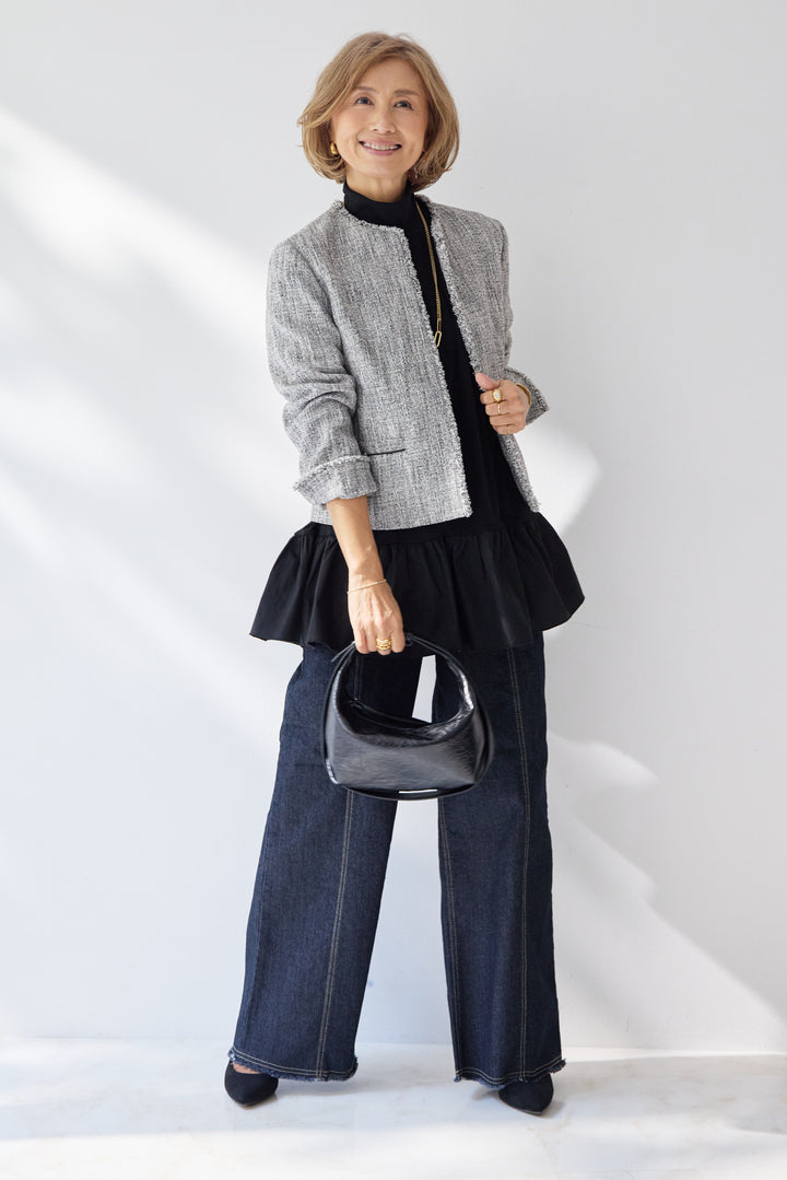 ステッチデザインストレッチデニムワイドパンツ