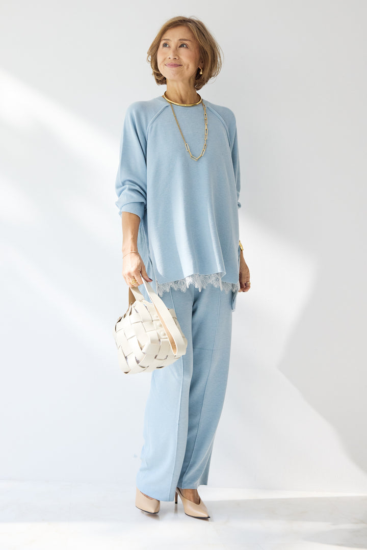 [SET]ラグランスリーブニットソーセットアップ+シルキーエリュール レースキャミソール(2set)