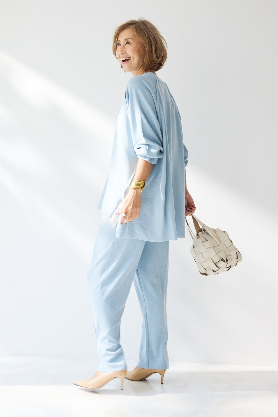 [SET]ラグランスリーブニットソーセットアップ+シルキーエリュール レースキャミソール(2set)