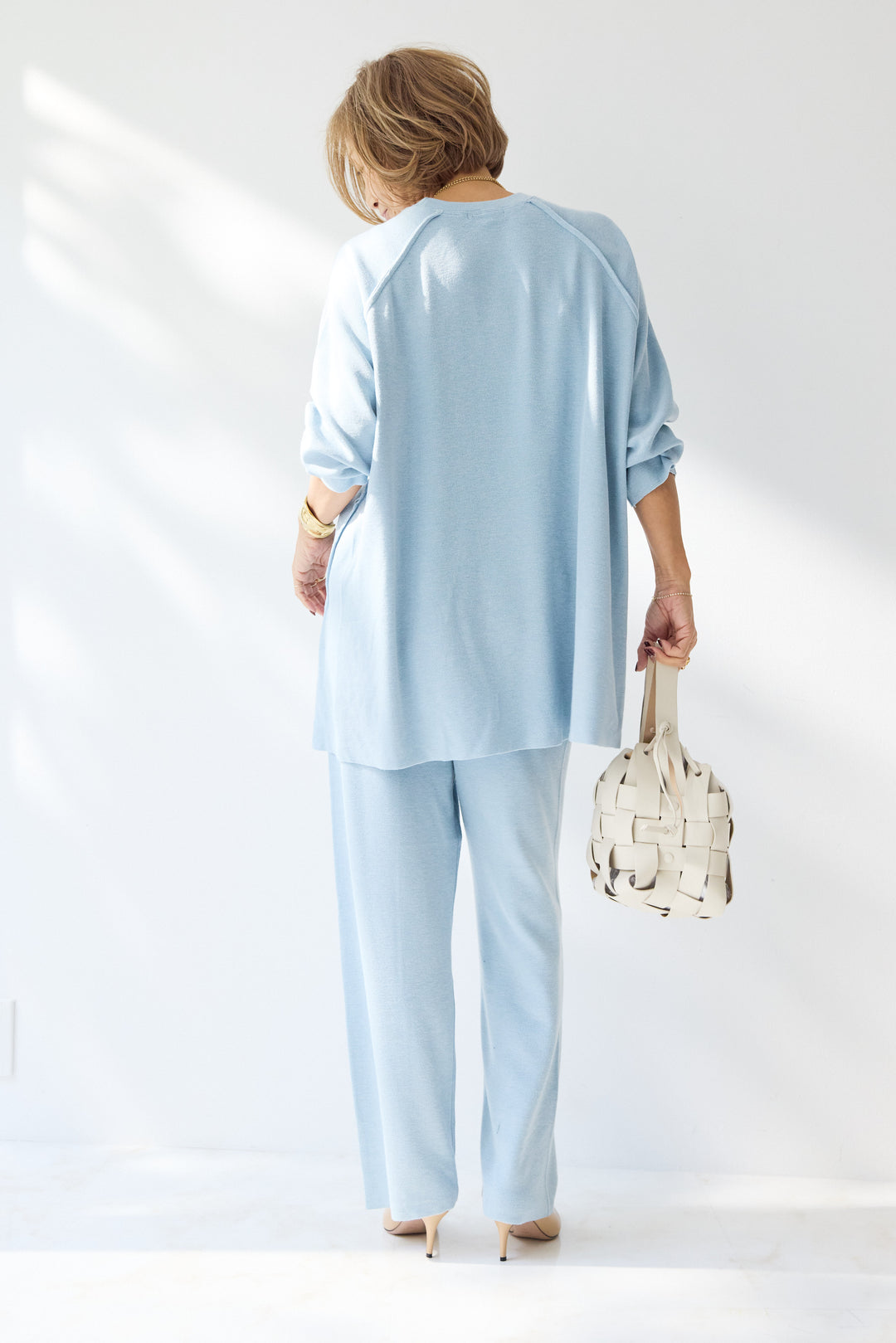 [SET]ラグランスリーブニットソーセットアップ+シルキーエリュール レースキャミソール(2set)