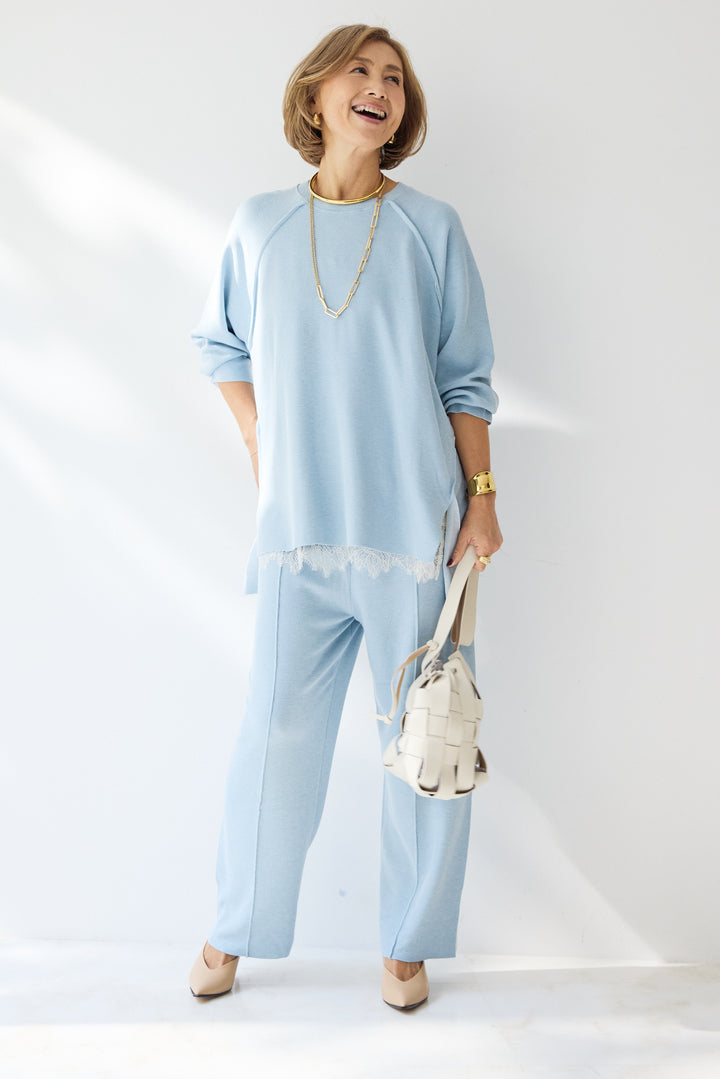 [SET]ラグランスリーブニットソーセットアップ+シルキーエリュール レースキャミソール(2set)