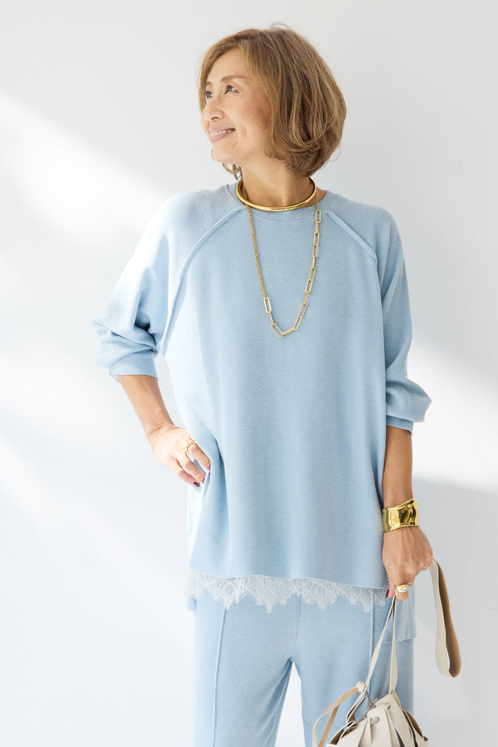 [SET]ラグランスリーブニットソーセットアップ+シルキーエリュール レースキャミソール(2set)