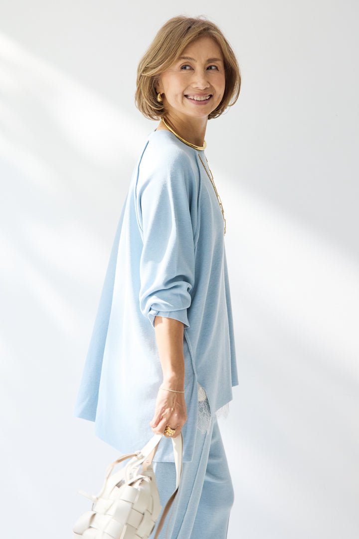 [SET]ラグランスリーブニットソーセットアップ+シルキーエリュール レースキャミソール(2set)