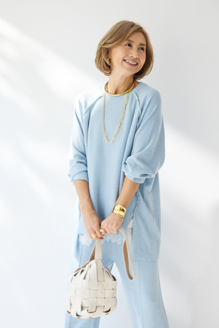 [SET]ラグランスリーブニットソーセットアップ+シルキーエリュール レースキャミソール(2set)