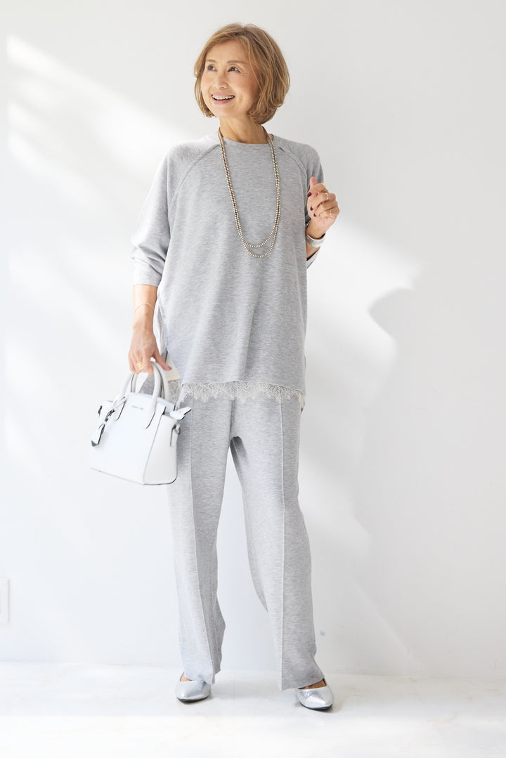 [SET]ラグランスリーブニットソーセットアップ+シルキーエリュール レースキャミソール(2set)