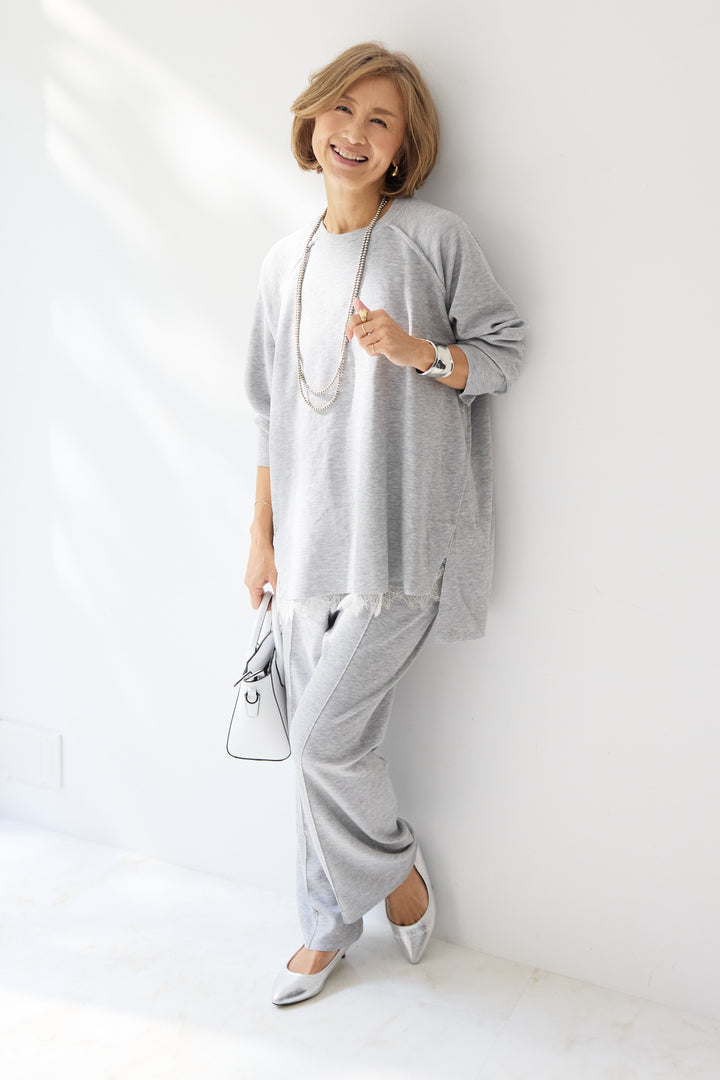 [SET]ラグランスリーブニットソーセットアップ+シルキーエリュール レースキャミソール(2set)