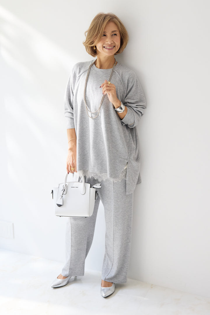 [SET]ラグランスリーブニットソーセットアップ+シルキーエリュール レースキャミソール(2set)