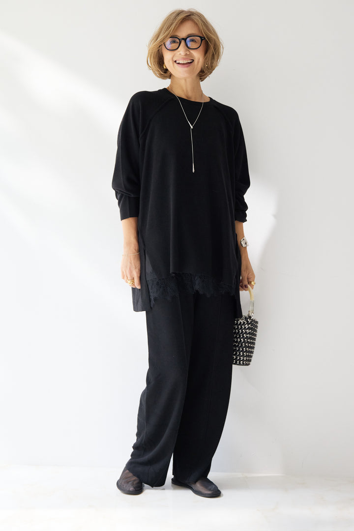 [SET]ラグランスリーブニットソーセットアップ+シルキーエリュール レースキャミソール(2set)