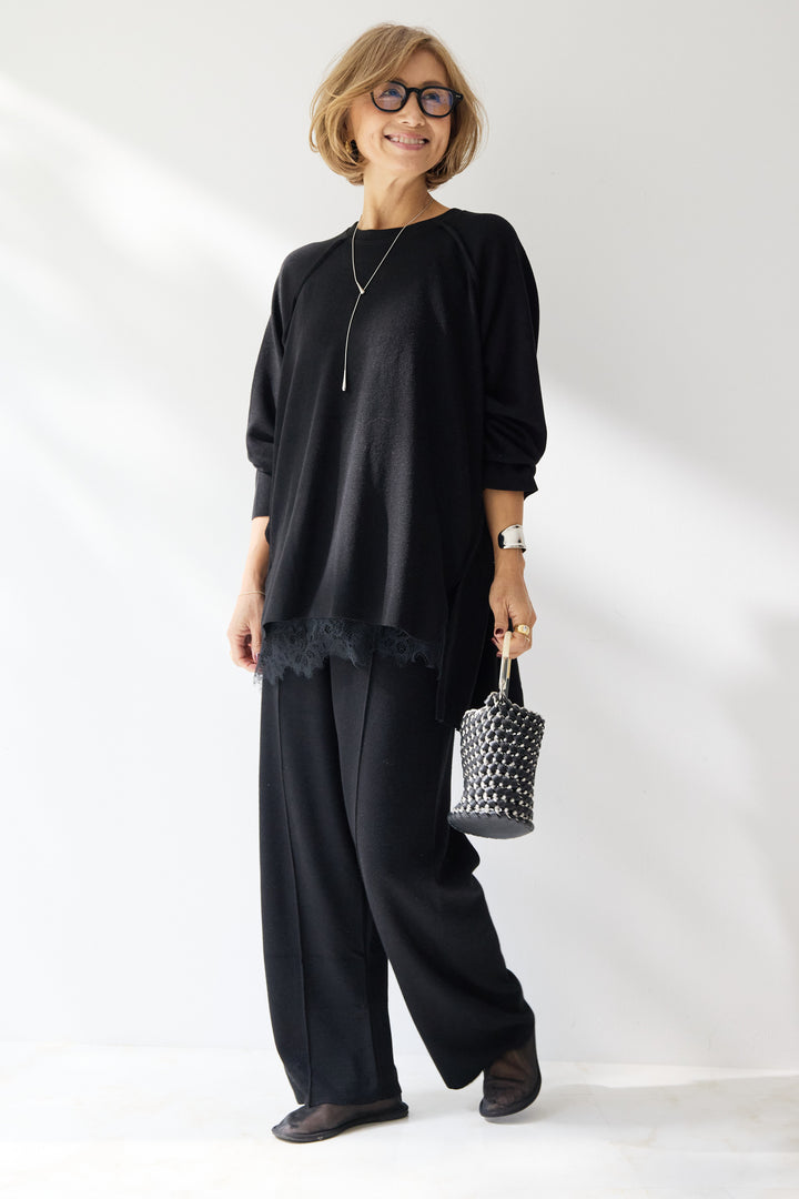 [SET]ラグランスリーブニットソーセットアップ+シルキーエリュール レースキャミソール(2set)