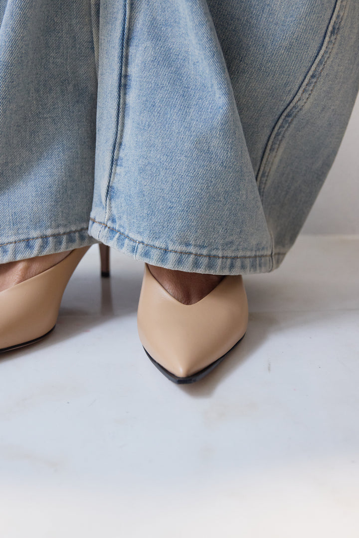 パネル切替 カーブデニムパンツ