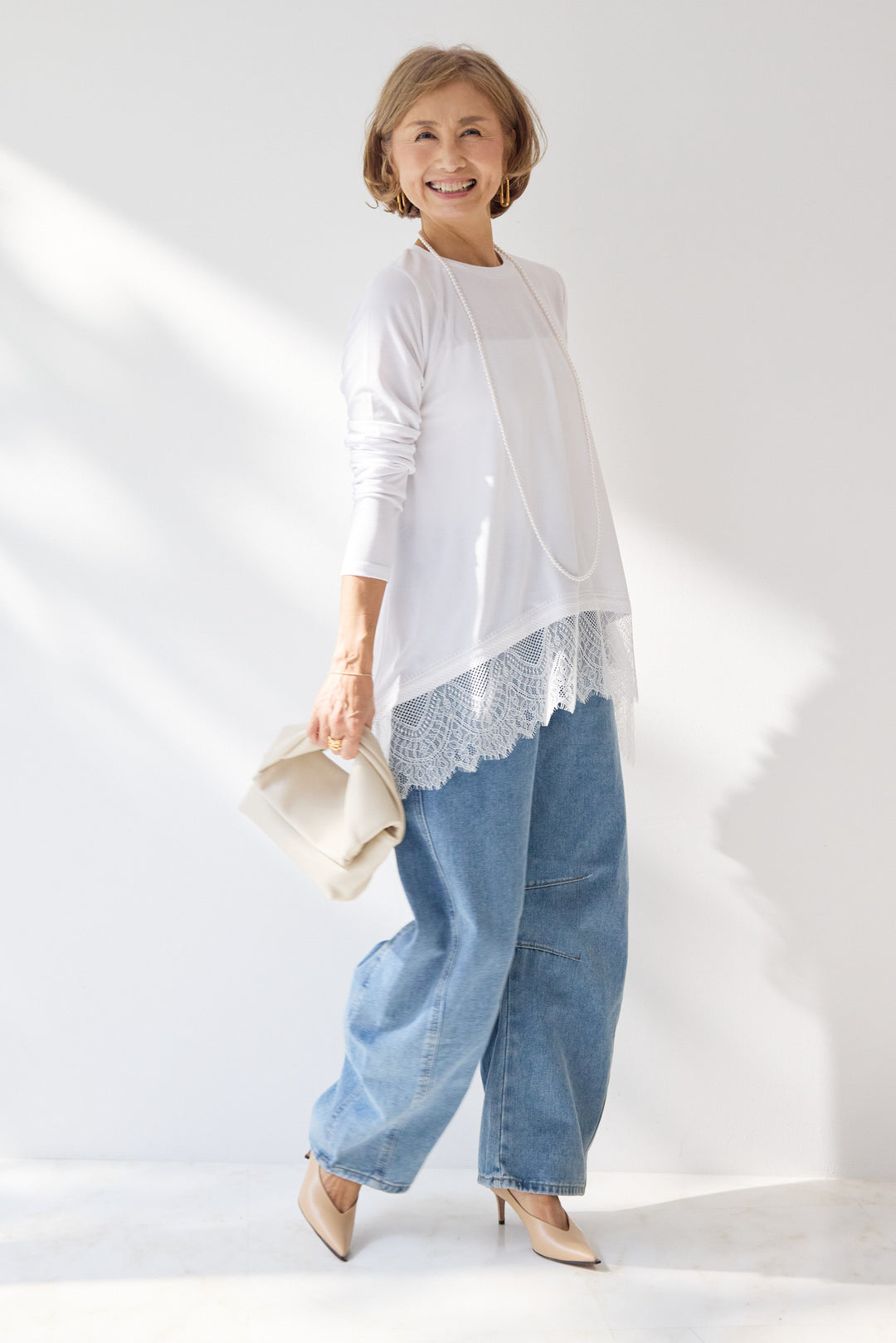 レース切替カットソー