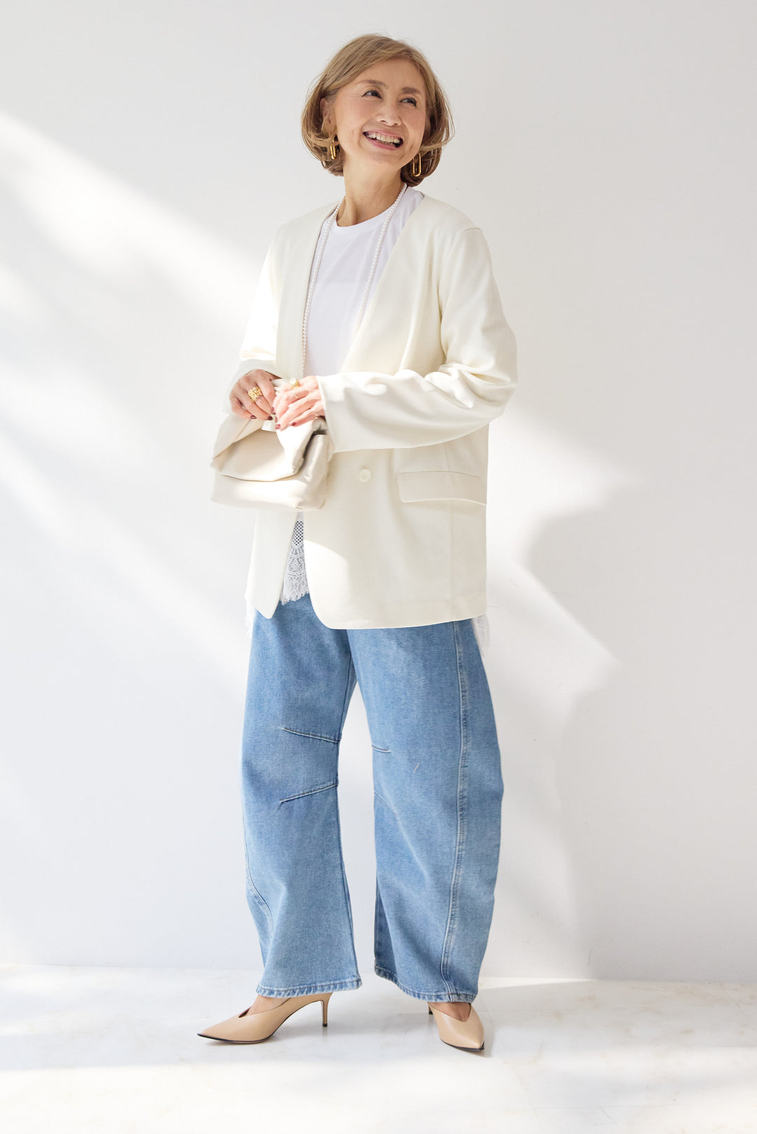 パネル切替 カーブデニムパンツ