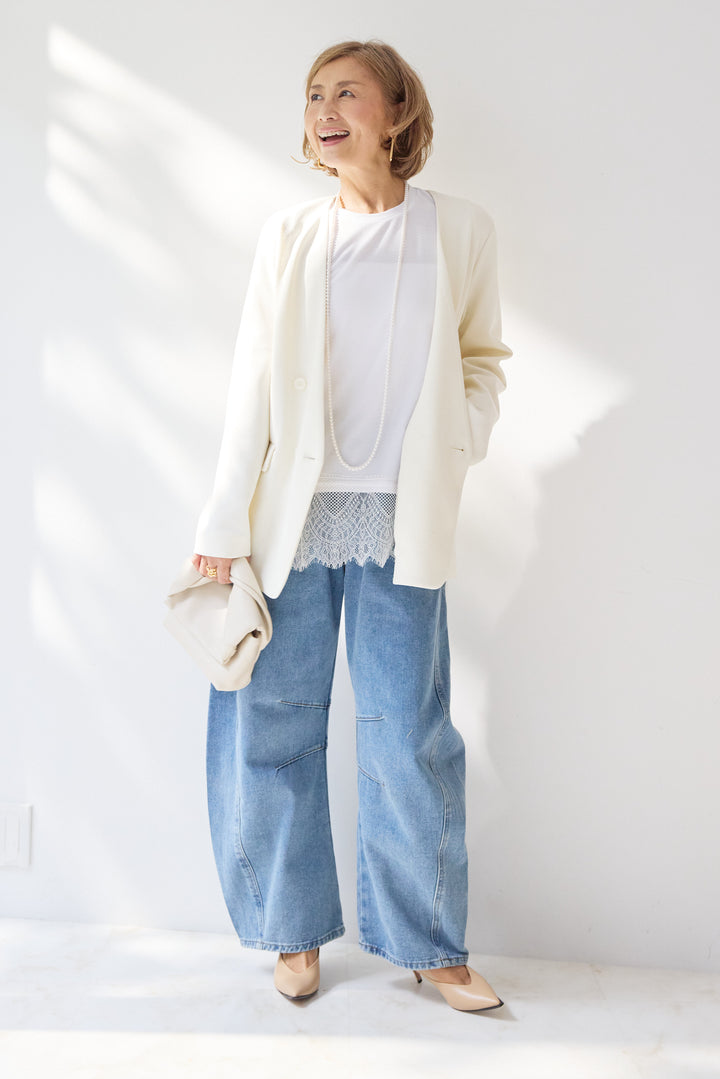 レース切替カットソー