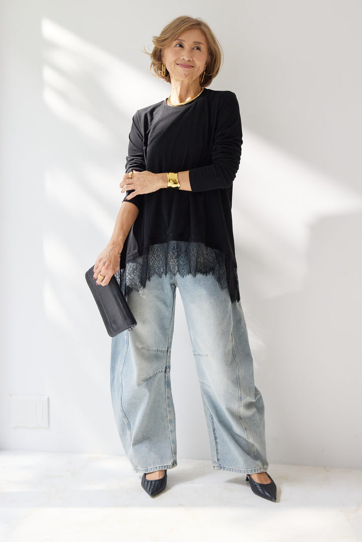 レース切替カットソー