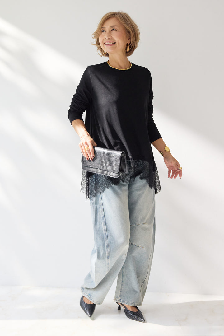 レース切替カットソー