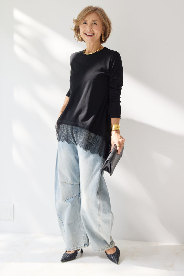 レース切替カットソー