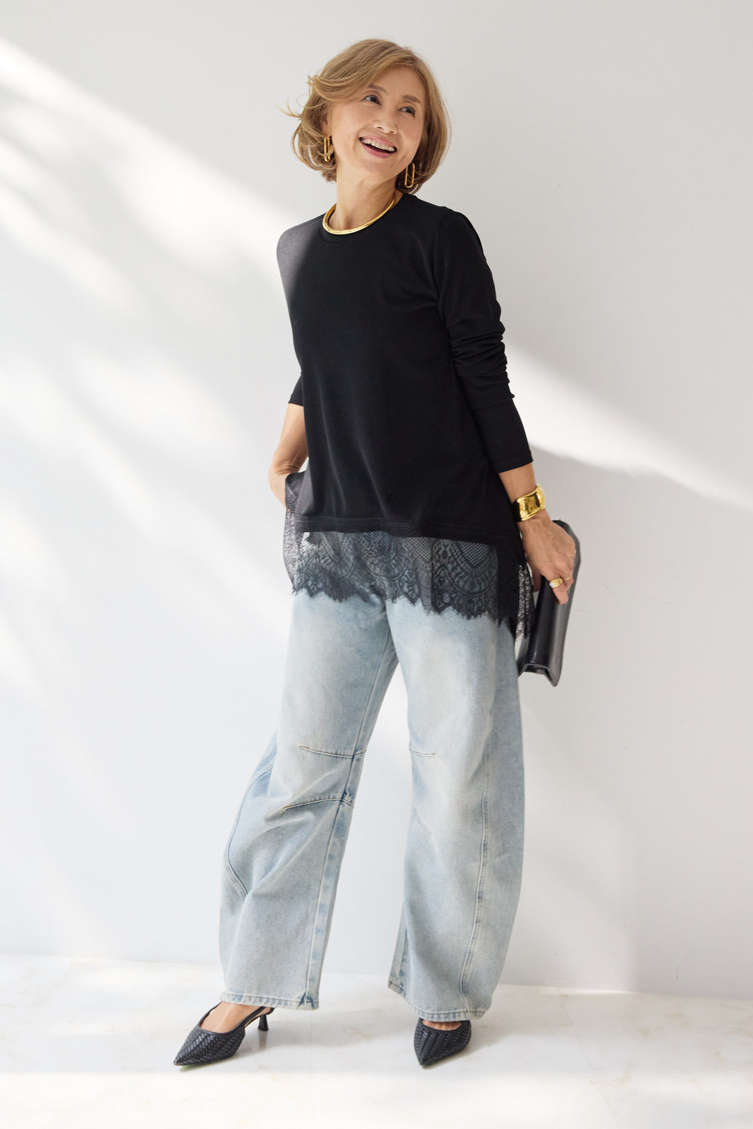 レース切替カットソー