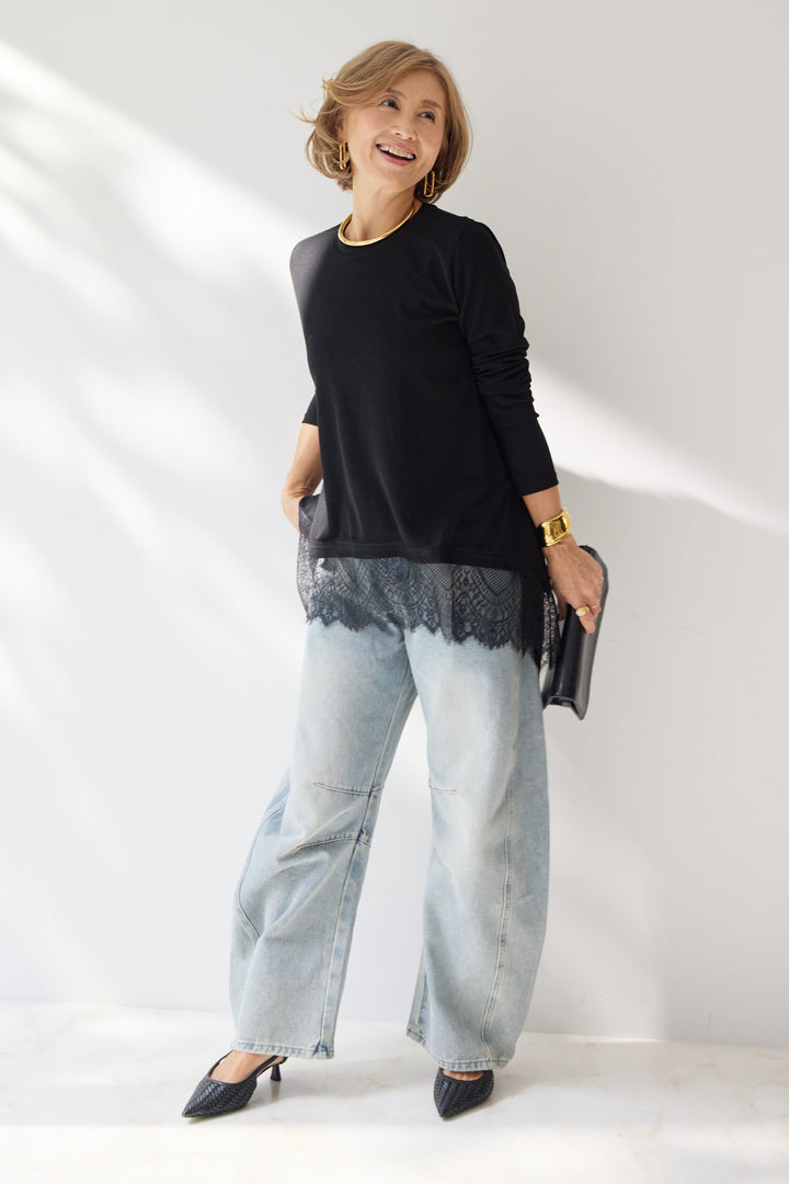 レース切替カットソー