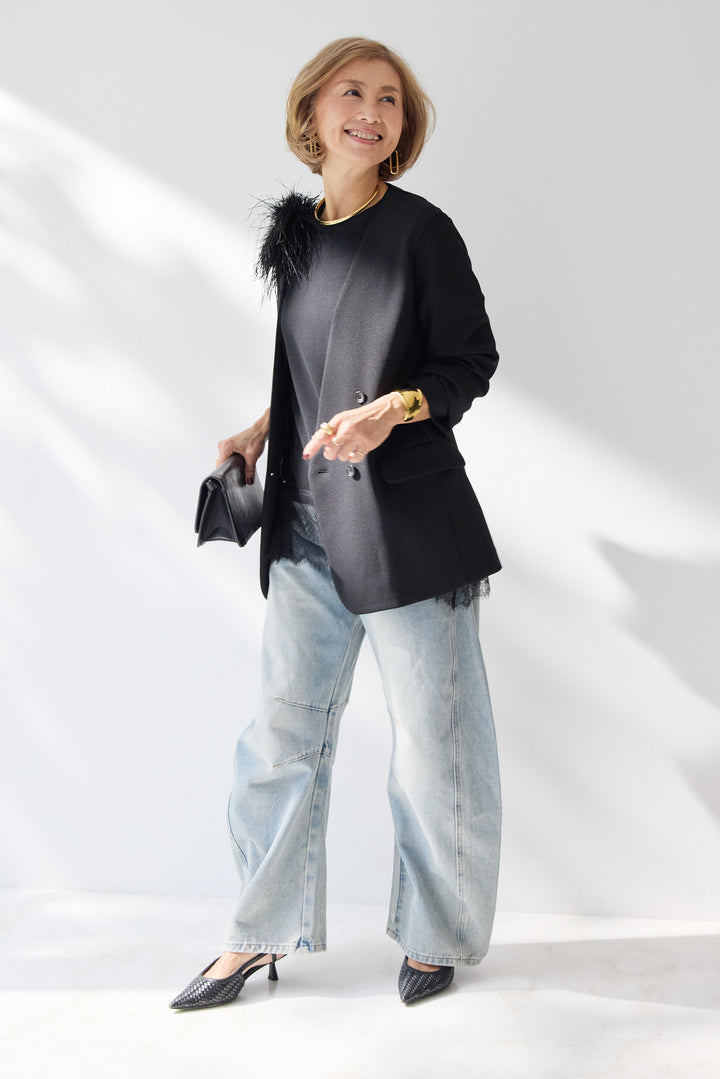 レース切替カットソー