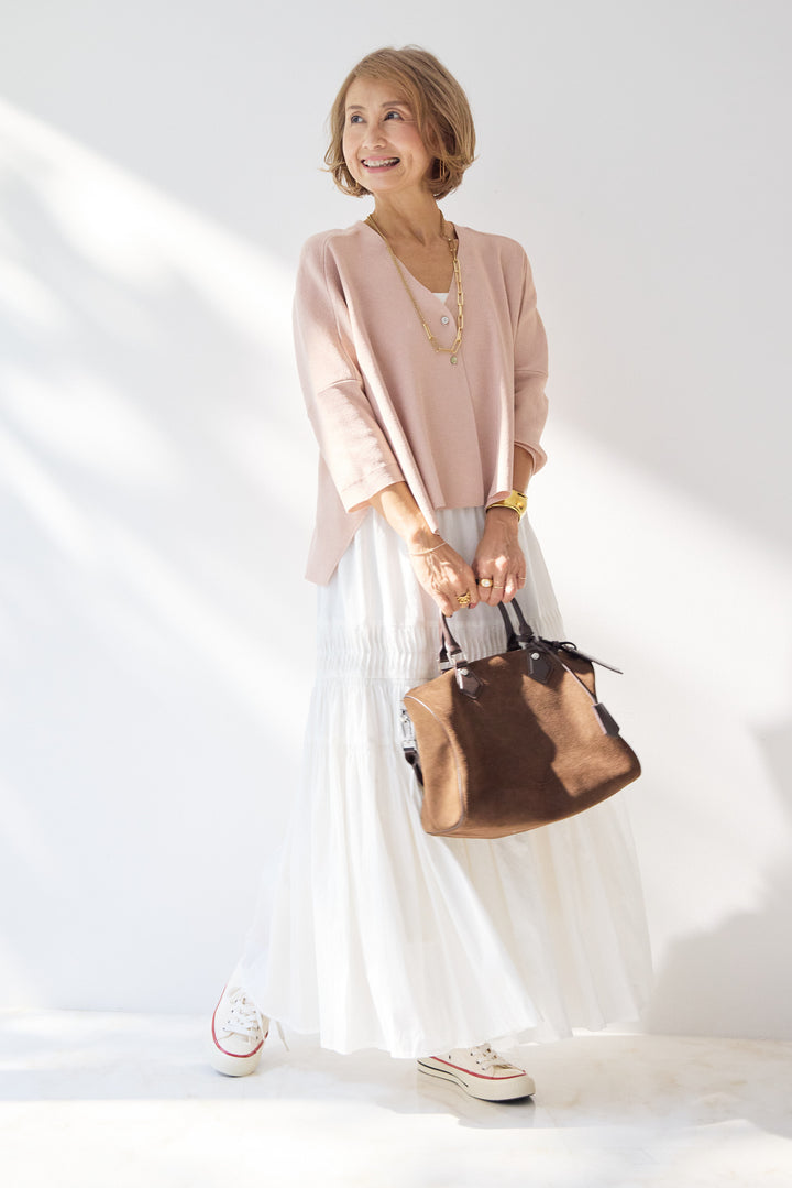 [SET]ウォッシャブルサラッとラメカーディガン+キャンブリックタックギャザースカート(2set)