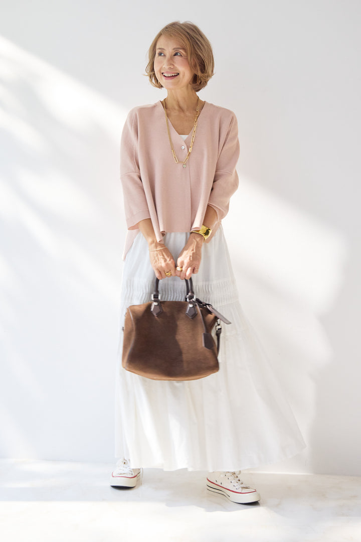 [SET]ウォッシャブルサラッとラメカーディガン+キャンブリックタックギャザースカート(2set)