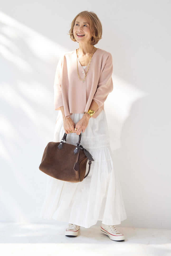 [SET]ウォッシャブルサラッとラメカーディガン+キャンブリックタックギャザースカート(2set)