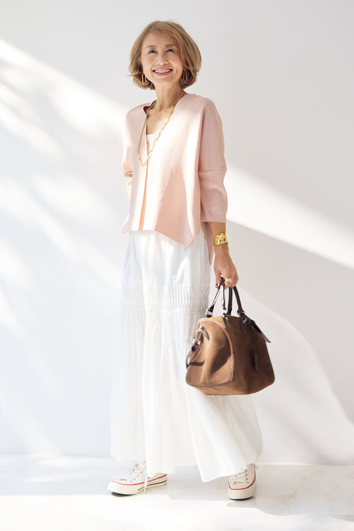 [SET]ウォッシャブルサラッとラメカーディガン+キャンブリックタックギャザースカート(2set)