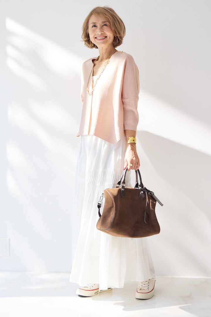 [SET]ウォッシャブルサラッとラメカーディガン+キャンブリックタックギャザースカート(2set)