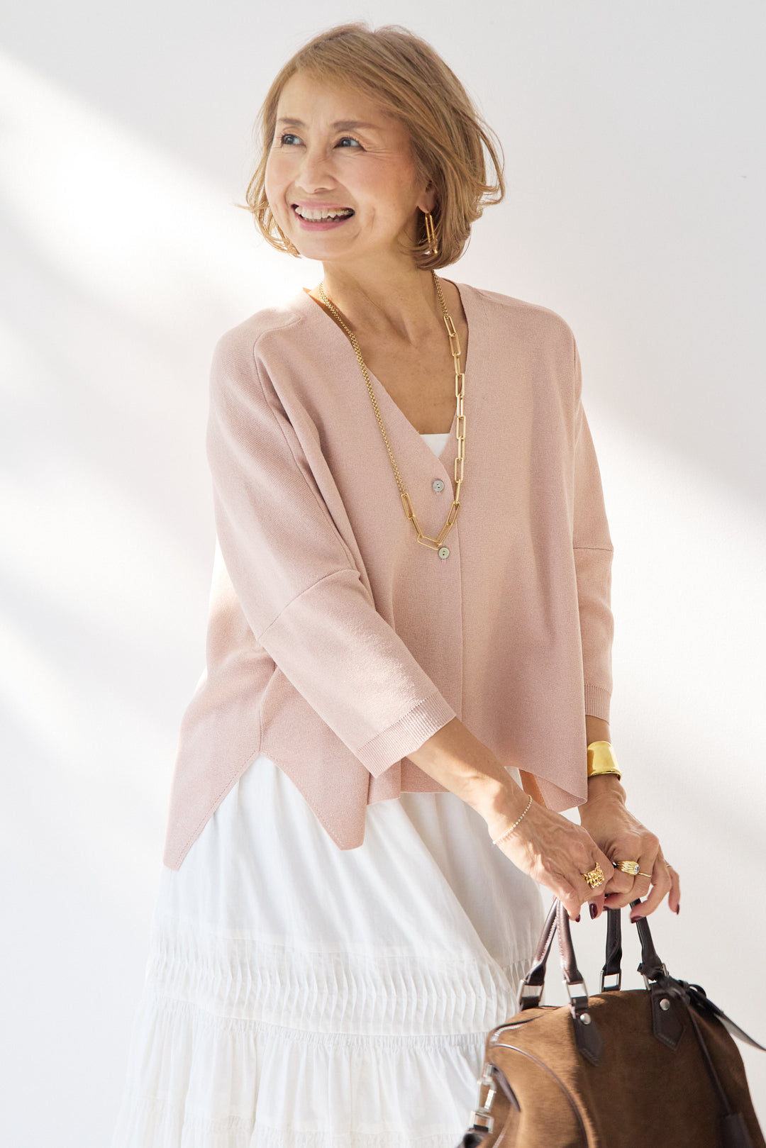 [SET]ウォッシャブルサラッとラメカーディガン+キャンブリックタックギャザースカート(2set)