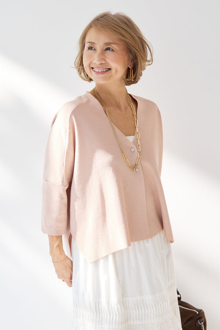 [SET]ウォッシャブルサラッとラメカーディガン+キャンブリックタックギャザースカート(2set)