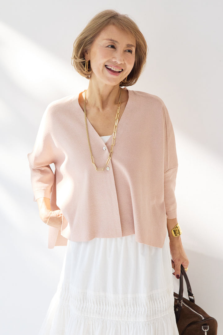 [SET]ウォッシャブルサラッとラメカーディガン+キャンブリックタックギャザースカート(2set)