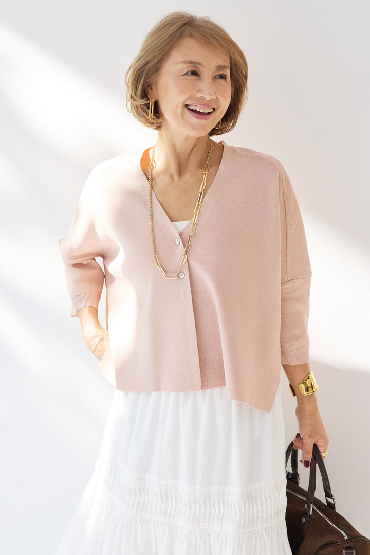 [SET]ウォッシャブルサラッとラメカーディガン+キャンブリックタックギャザースカート(2set)